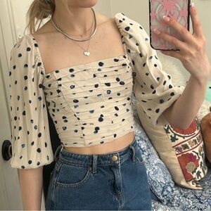 Aritzia-Wilfred White and Navy Polka Dot Blouse(unworn except for photos)